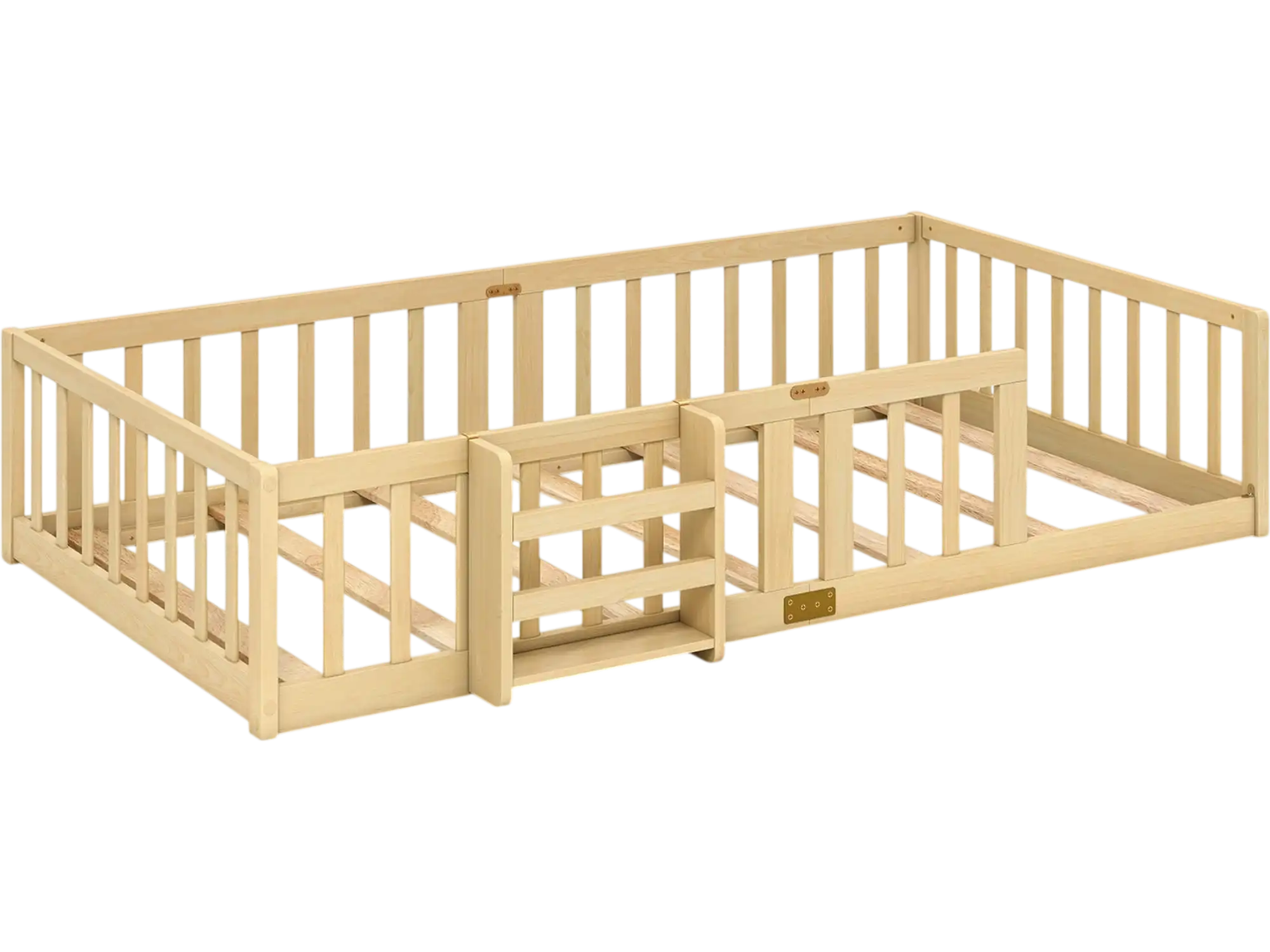 Costway Twin Montessori Floor Bed with Bookshelf Door Guardrails 18680682 New