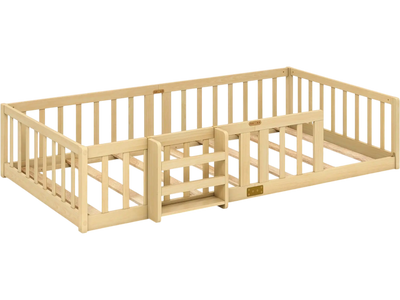 Costway Twin Montessori Floor Bed with Bookshelf Door Guardrails 18680682 New