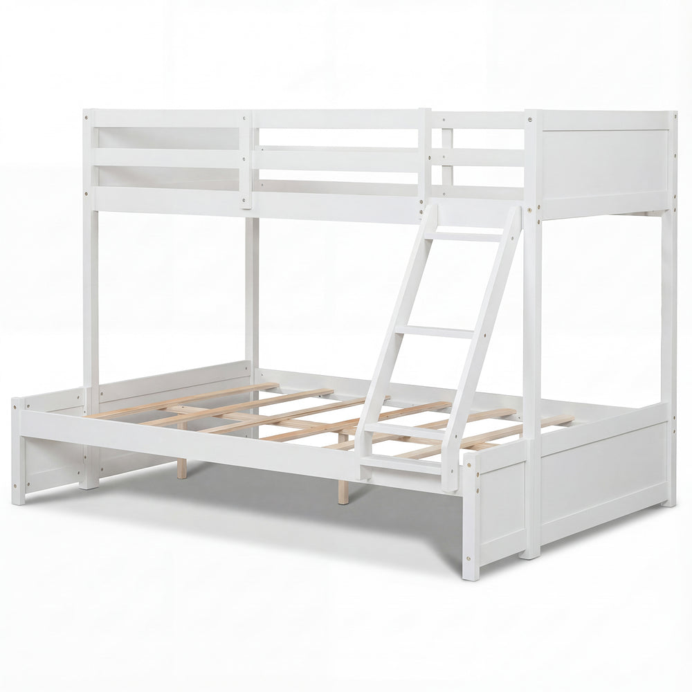 Twin Over Full Bunk Bed with 3-Step Ladder and Full-Length Guardrails-White - Gallery View 1 of 1