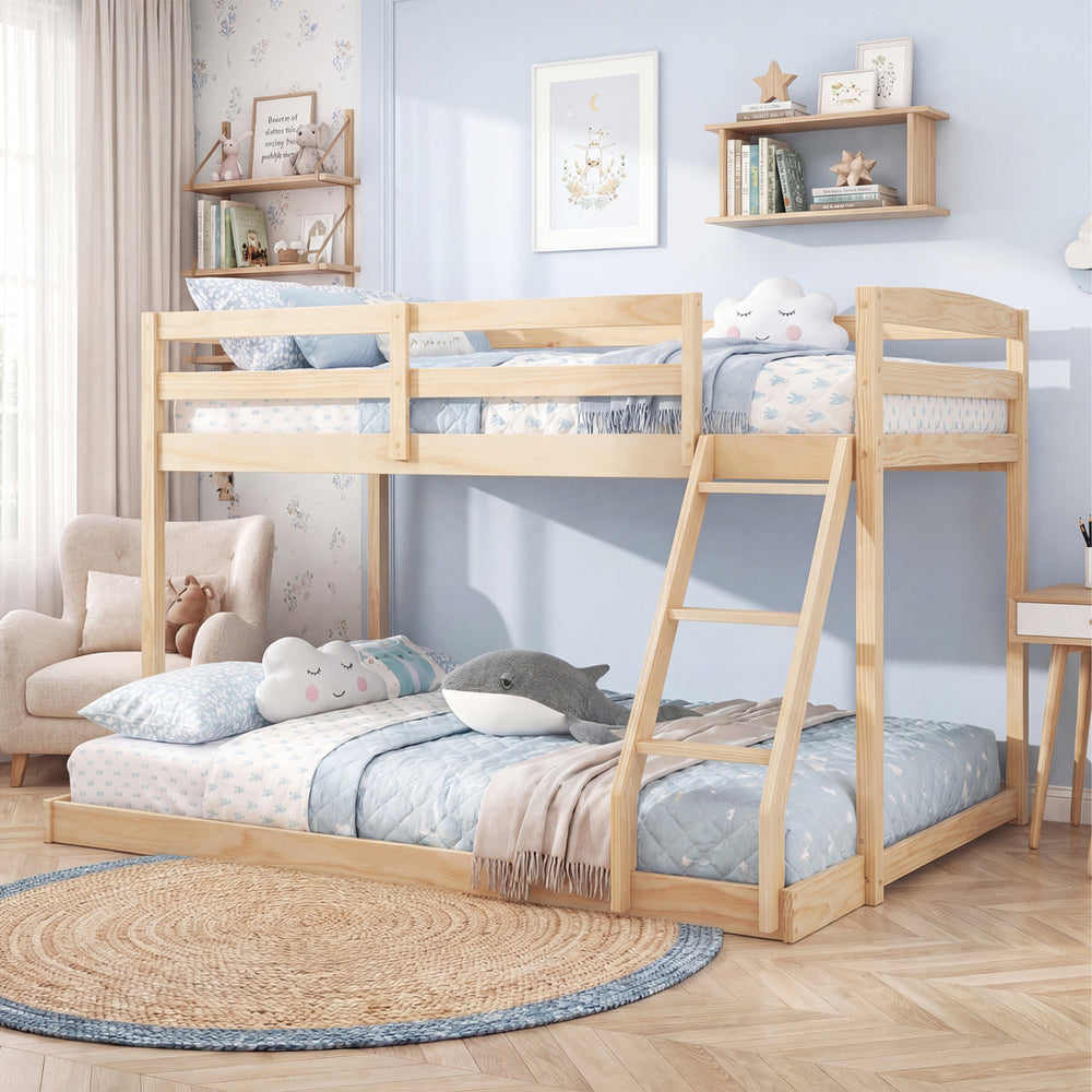 Twin Over Full Bunk Bed Low Floor Bunk Bed Frame-Natural - Gallery View 1 of 11