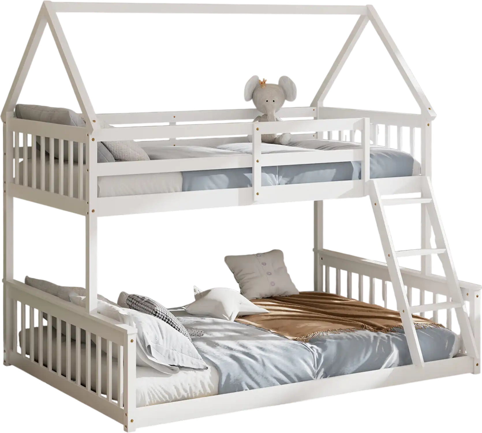 Costway Twin Over Full House Bunk Bed with Ladder Guardrails White 26974853 New