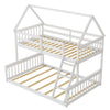Twin over full house bunk bed in white with ladder and guardrails, perfect for kids' rooms and space-saving solutions.