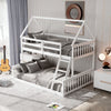 Twin over full house bunk bed in white, showcasing its charming house shape design, perfect for children's rooms and.