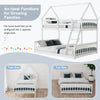 House-shaped twin over full bunk bed in white, showcasing separate twin and full beds for versatile sleeping.