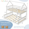 View of the twin over full house bunk bed in white, highlighting the solid pine wood structure and slatted design for.