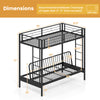 Twin over futon bunk bed in black with safety guardrails and two ladders, ideal for guest rooms or dorms.