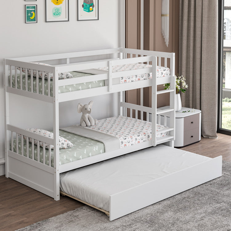 Costway Bed Frame Twin Over Twin Bunk Bed with Pull-out Trundle and Ladder New
