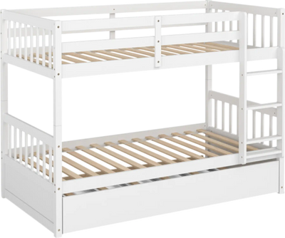 Costway Bed Frame Twin Over Twin Bunk Bed with Pull-out Trundle and Ladder New