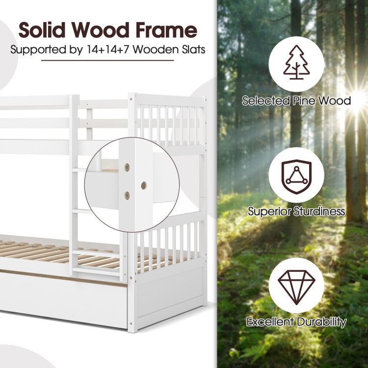 Costway Bed Frame Twin Over Twin Bunk Bed with Pull-out Trundle and Ladder New