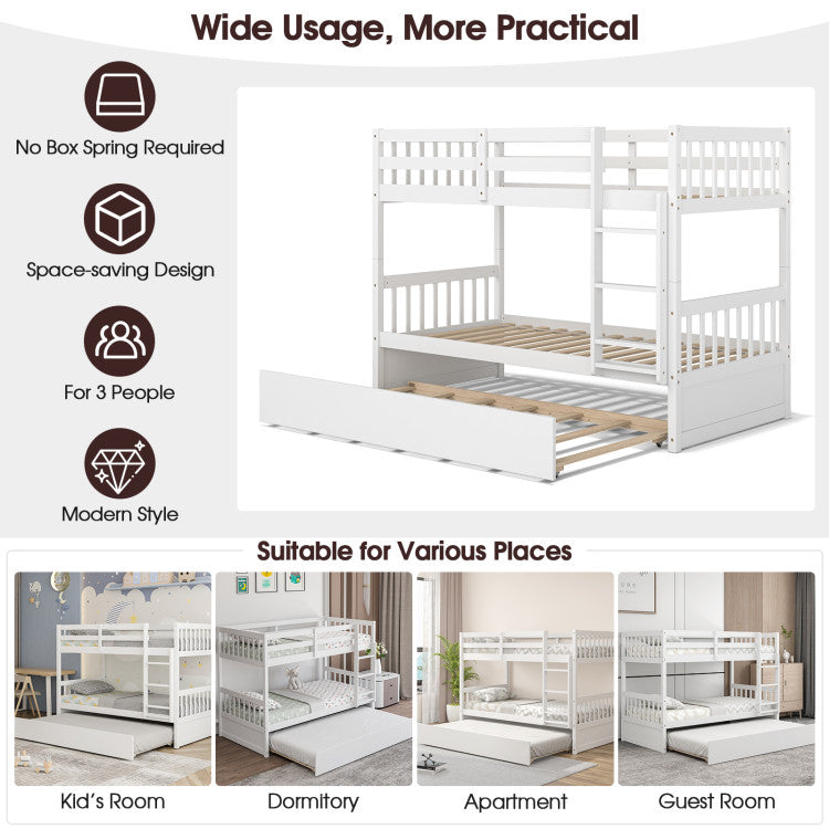 Costway Bed Frame Twin Over Twin Bunk Bed with Pull-out Trundle and Ladder New