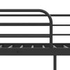 Close-up of the black metal frame of a Twin Over Twin Bunk Bed with guardrails and integrated ladder for safety.