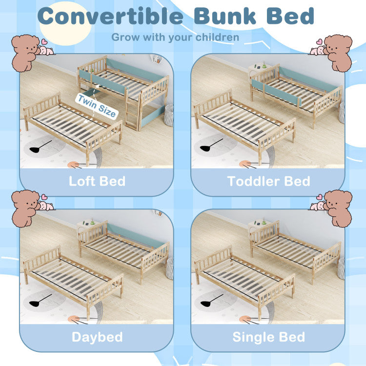 Costway Twin Over Twin Bunk Bed with Ladder and Full-length Guardrails New