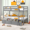 Twin Over Twin Bunk Bed Wood Bed Frame with 2 Storage Drawers and Ladder-Gray - Gallery View 1 of 13