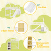 Twin over twin bunk bed with slide, white house-shaped frame, staircase with 3 compartments, and 2 open shelves for.