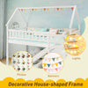 Twin over twin bunk bed with decorative house-shaped frame, slide, and staircase for fun and functional bedroom use.