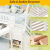 Twin over twin bunk bed in white featuring a slide, staircase storage, and full-length safety guardrail for secure play.