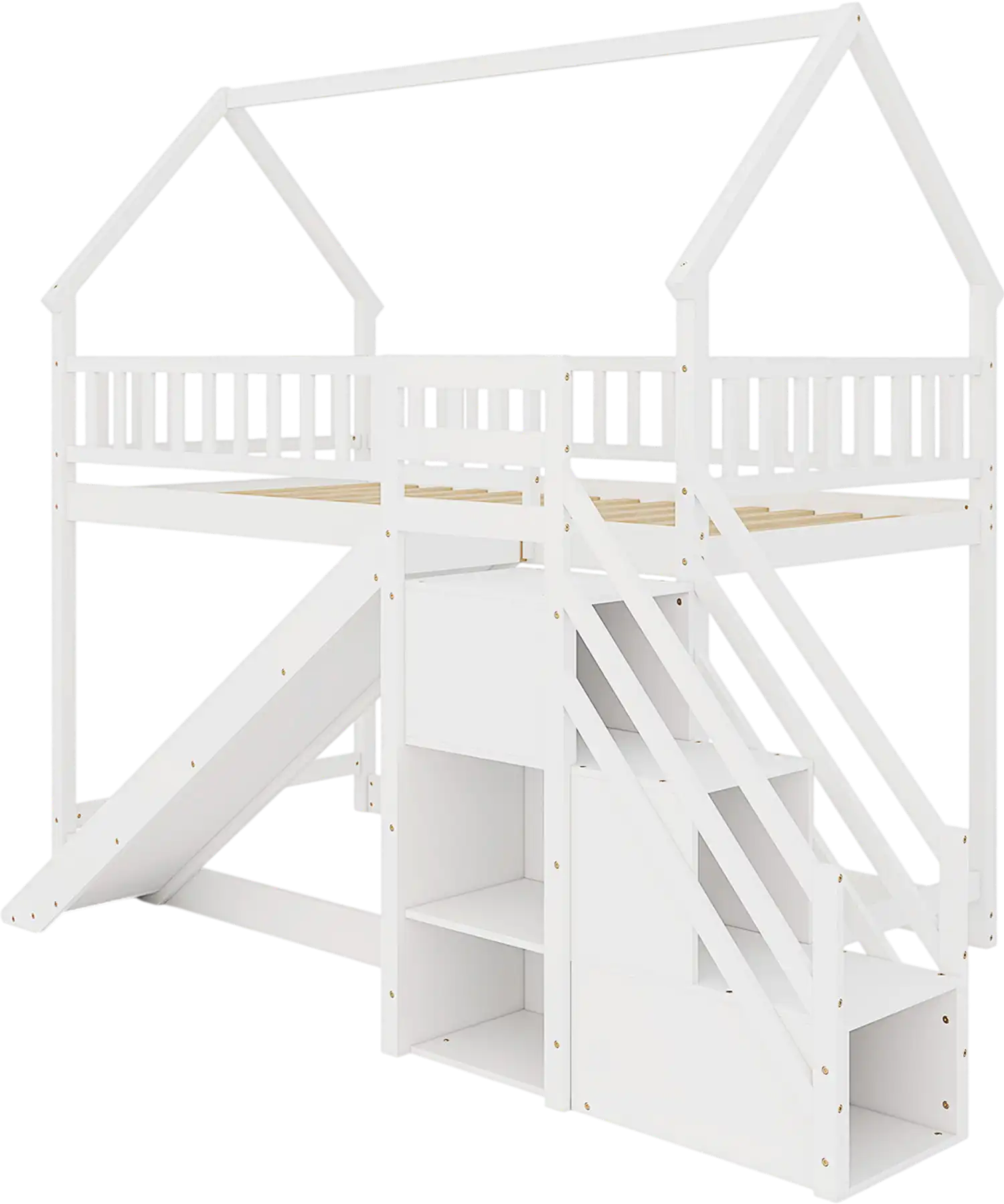 Costway Twin Over Twin Bunk Bed w/ Slide Staircase 28547963 New