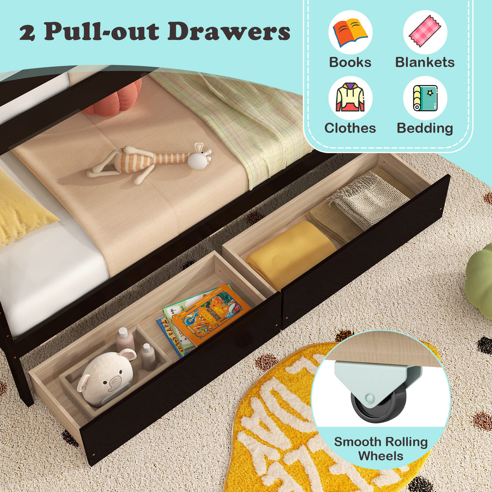 Costway Twin Over Twin Bunk Bed with Storage Stairs and Drawers New