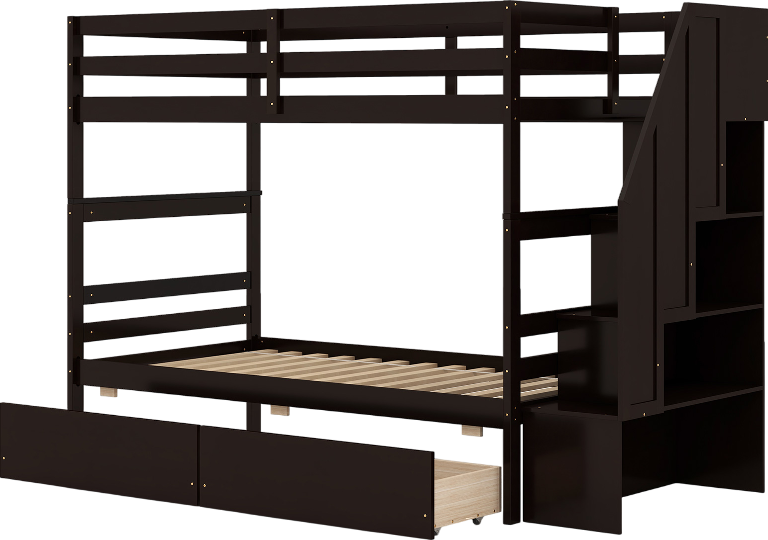 Costway Twin Over Twin Bunk Bed with Storage Stairs and Drawers New