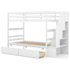 Costway Twin Over Twin Bunk Bed with Storage Stairs and Drawers New