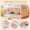 Child-friendly floor bed frame with house design, full-length guardrails, and sturdy 3-step ladder for easy access.