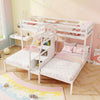 Twin over twin bunk bed with storage staircase and guardrails, designed for three kids, in a white finish.