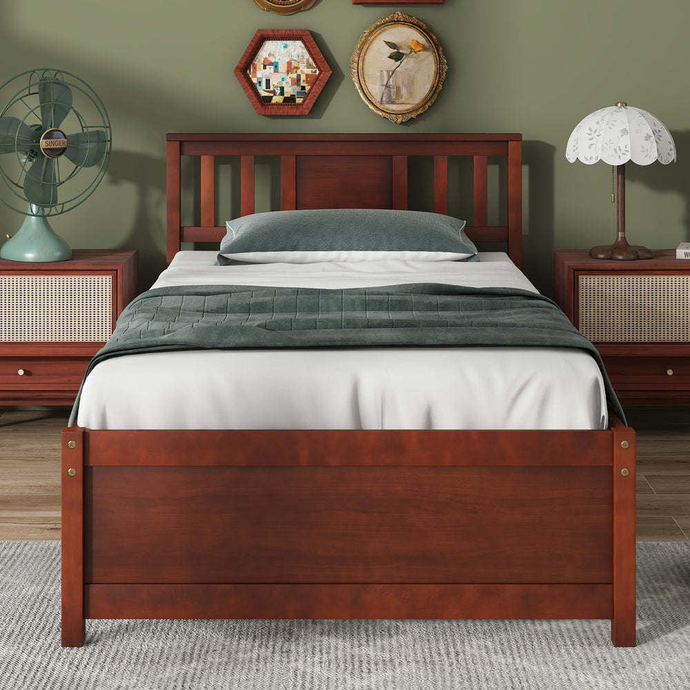Wooden Platform Bed with Headboard and Slat Support-Twin Size - Gallery View 1 of 11