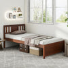 Twin size wooden platform bed with walnut finish, slatted support, and stylish headboard, perfect for any bedroom.