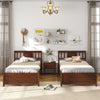 Twin size wooden platform bed with headboard in walnut finish, featuring slatted support and elegant design for bedroom.