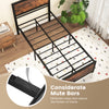Twin size metal bed frame with high headboard and mute bars for noise reduction, featuring an industrial design.
