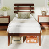 Twin size bed frame with a retro headboard, showcasing a comfortable slope and durable rubber wood legs for stability.