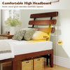 Twin size bed frame with a rustic wood grain headboard, featuring a comfortable high design and ample under-bed storage.