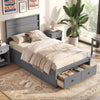 Twin Size Bed Frame with Storage Drawers and Headboard-Gray - Gallery View 1 of 9