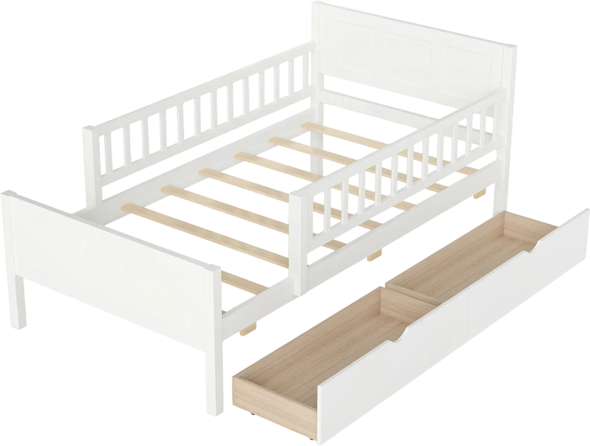 Costway Twin/Full Bed Frame w/ Detachable Guardrails White 60322340 New