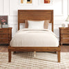 Twin size bed frame with headboard, wooden slats, and rustic wood grain accents for stable support and stylish decor.