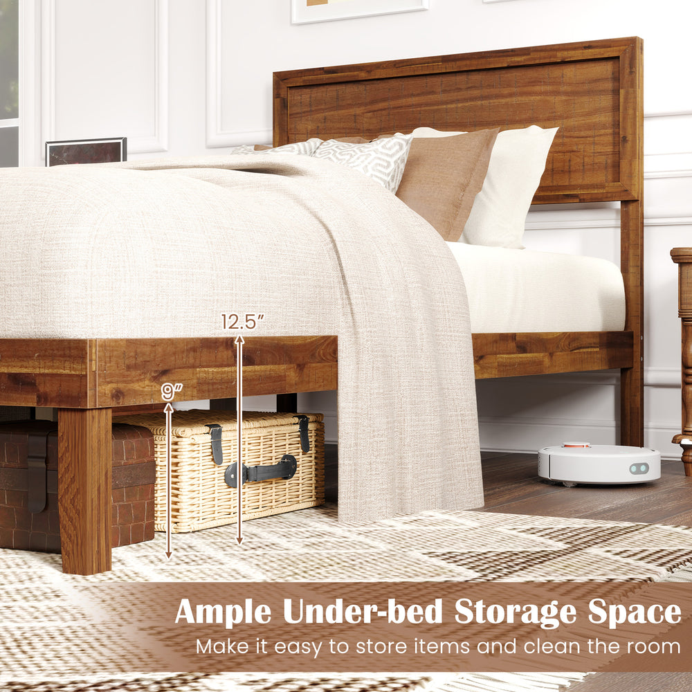 Twin size bed frame with wooden slats and ample under-bed storage space for organized living areas.