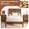 Twin size bed frame with headboard, crafted from acacia wood, featuring wooden slats for sturdy mattress support.