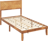 Twin size bed frame with high headboard, sturdy plywood slats, and rustic wood grain finish for stylish bedroom decor.