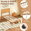 Twin size platform bed frame with headboard, 12 plywood slats, and adjustable foot pads for added stability.