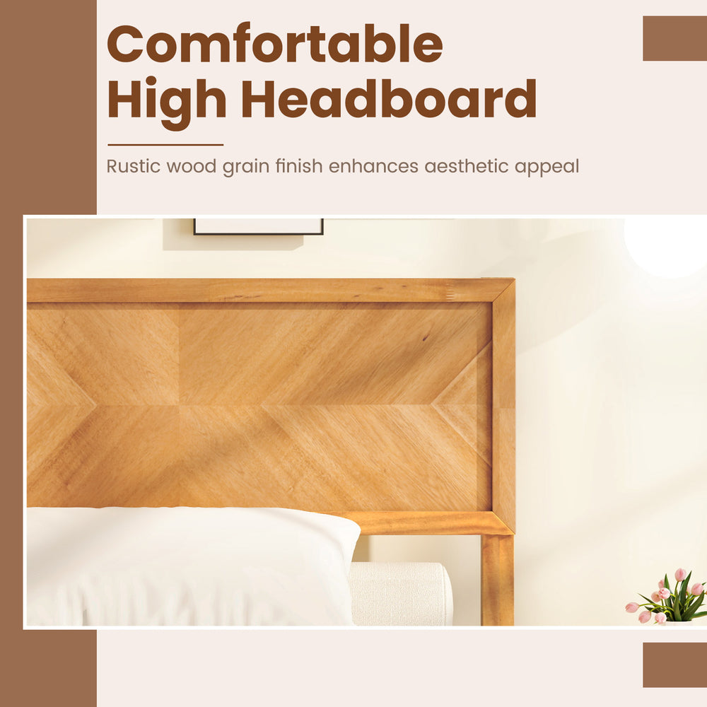 Comfortable high headboard with rustic wood grain finish, enhancing aesthetic appeal for twin/full/queen size bed frame.