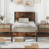 Twin size bed frame with high headboard, metal slats, and industrial design for stylish bedroom decor and added storage.