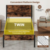 Twin size bed frame with high headboard, featuring 12 metal slats and a mute bar for stable, quiet sleep.