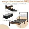 Twin size metal platform bed frame with LED light, charging station, and non-slip foot pads for sturdy support.