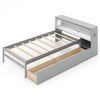 Twin size bed frame in gray with storage headboard, LED light, and two spacious drawers for convenient organization.