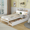 Twin Size Bed Frame with LED Light and Bookcase Headboard-White - Gallery View 1 of 10