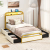 Twin/Full/Queen Size Bed Frame with LED Lights and Charging Station Gold-Twin Size - Gallery View 1 of 10
