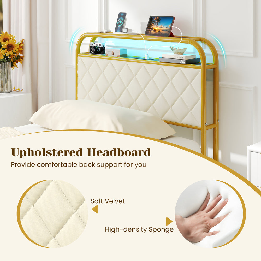 Upholstered headboard in gold with soft velvet and high-density sponge, providing comfortable back support for your bed.