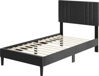 Costway Vertical Channel Tufted Bed Frame Wooden Slats Headboard 835976412 New