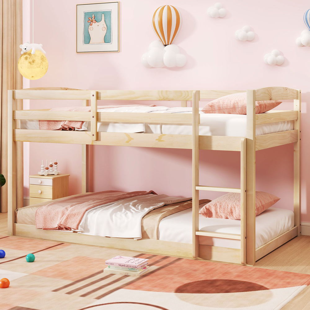 Costway Twin Size Bunk Bed With Integrated Ladder High Guardrails New