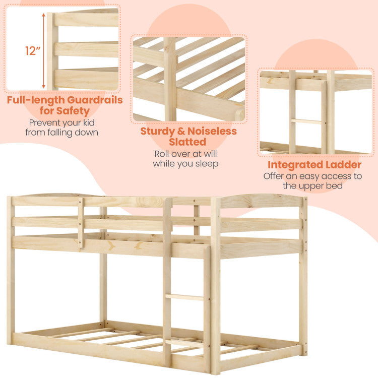 Costway Twin Size Bunk Bed With Integrated Ladder High Guardrails New